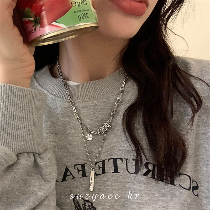 niche design twin double-layer pendant necklace 2023 new women's personalized hip hop sweater chain sweater chain fashion full figure