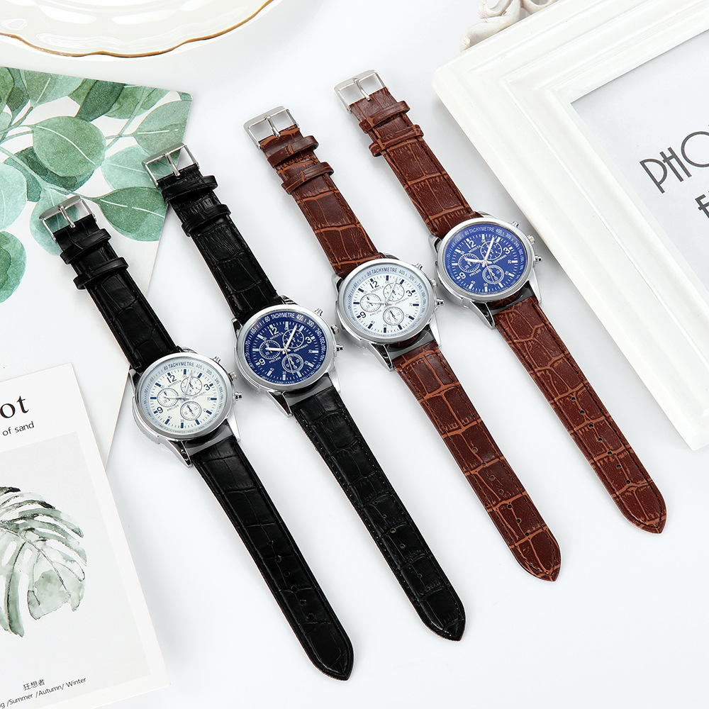 popular fashion watch men's wholesale foreign trade men's watch quartz watch decoration fashion blue light glass belt men's watch details Picture