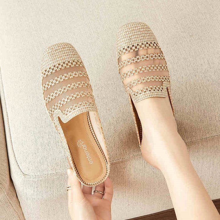 2025 summer new sandals women's toe cap french mesh breathable fairy style with skirt not tired feet half slippers Item Picture