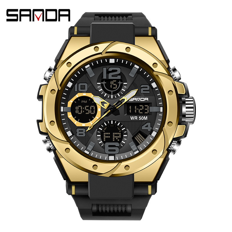 sanda trendy multi-functional special forces men's watch double display waterproof luminous outdoor sports student electronic watch full figure
