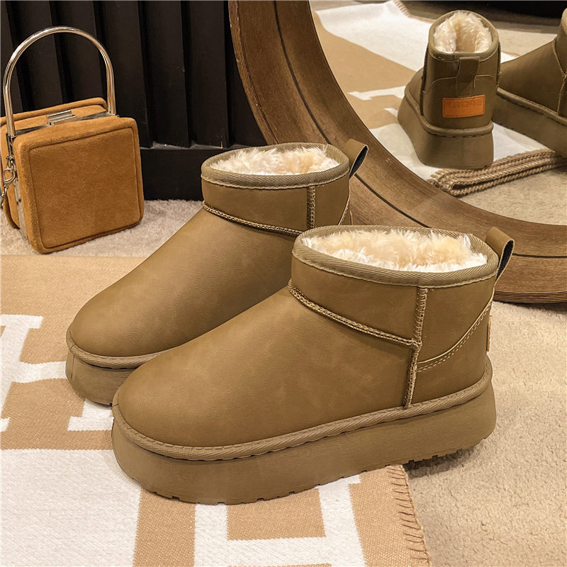 leather snow boots women's 2024 cotton-padded shoes winter fleece-lined thickened women's shoes waterproof platform fashion leather boots ankle boots Specification drawing