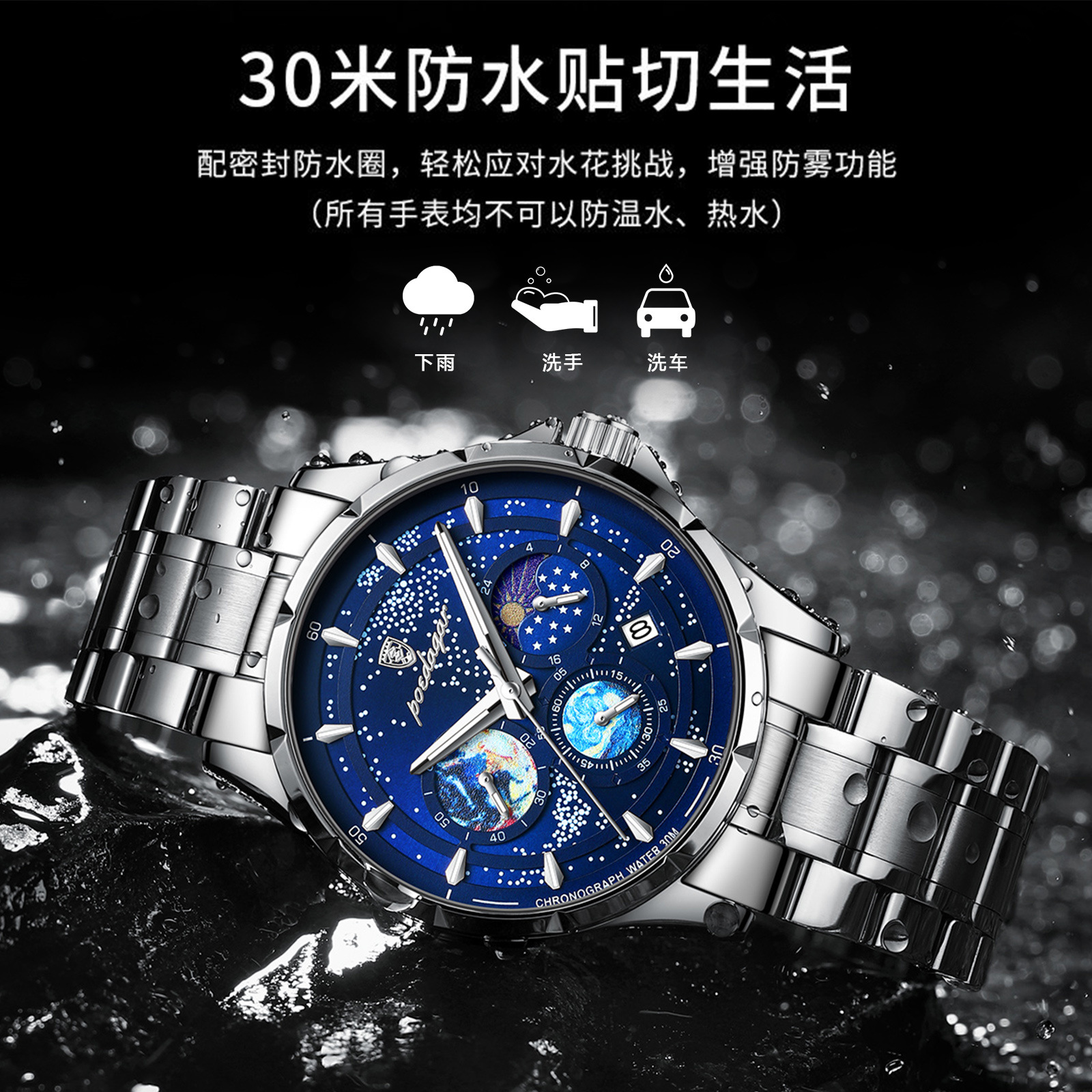 swiss brand new multi-functional luminous men's watch waterproof quartz watch live broadcast foreign trade popular style one piece dropshipping details Picture