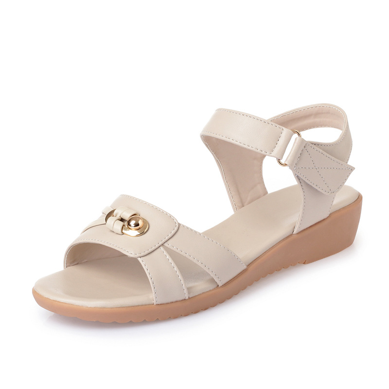 summer mom shoes women's sandals soft leather flat bottom middle-aged women soft bottom beef tendon bottom middle-aged and elderly large size flat heel sandals full figure