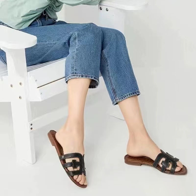 sam new flat h slippers slimming outside wear beach women's summer outdoor travel holiday slippers undefined