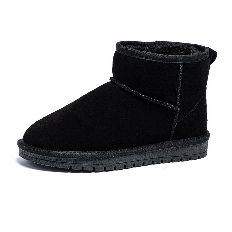 winter new snow boots flat bottom short boots northeast cotton padded shoes men's fleece-lined thickened waterproof warm genuine leather snow boots women undefined