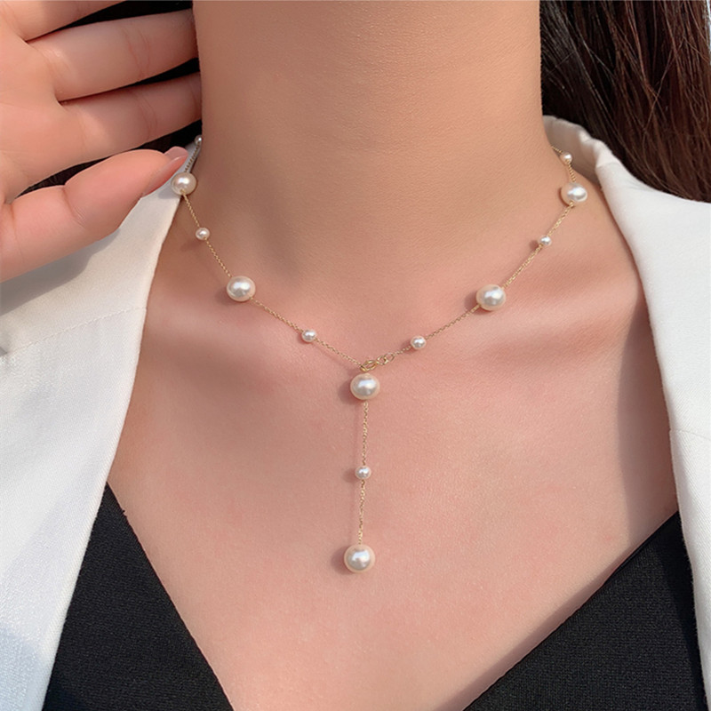 s925 sterling silver starry pearl necklace women's pendant multi-round twin autumn/winter sweater chain high-grade Item Picture