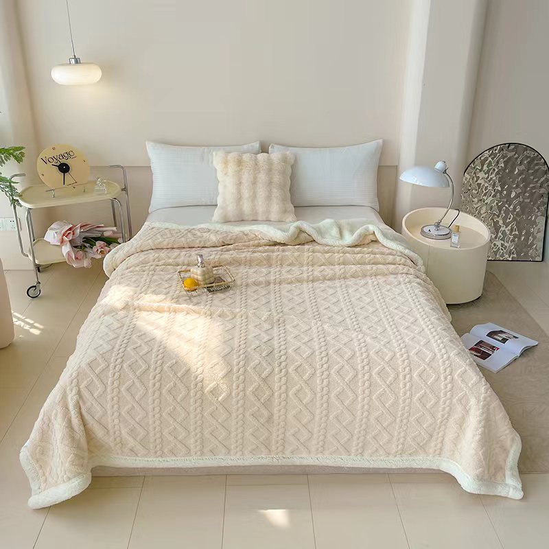 沙发毯毛毯珊瑚绒小毯子办公室披肩午睡毯冬季加厚空调盖毯床上用舒棉绒提花塔芙绒详情8