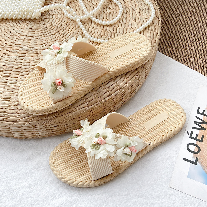 summer slippers women's outdoor wear 2024 new flat flower slippers korean style fashion student beach shoes ins fashion undefined