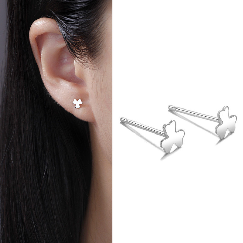 s999 sterling silver stud earrings for women simple graceful petite earrings ear-caring anti-blocking earrings ear bar pure silver auricular needle Item Picture