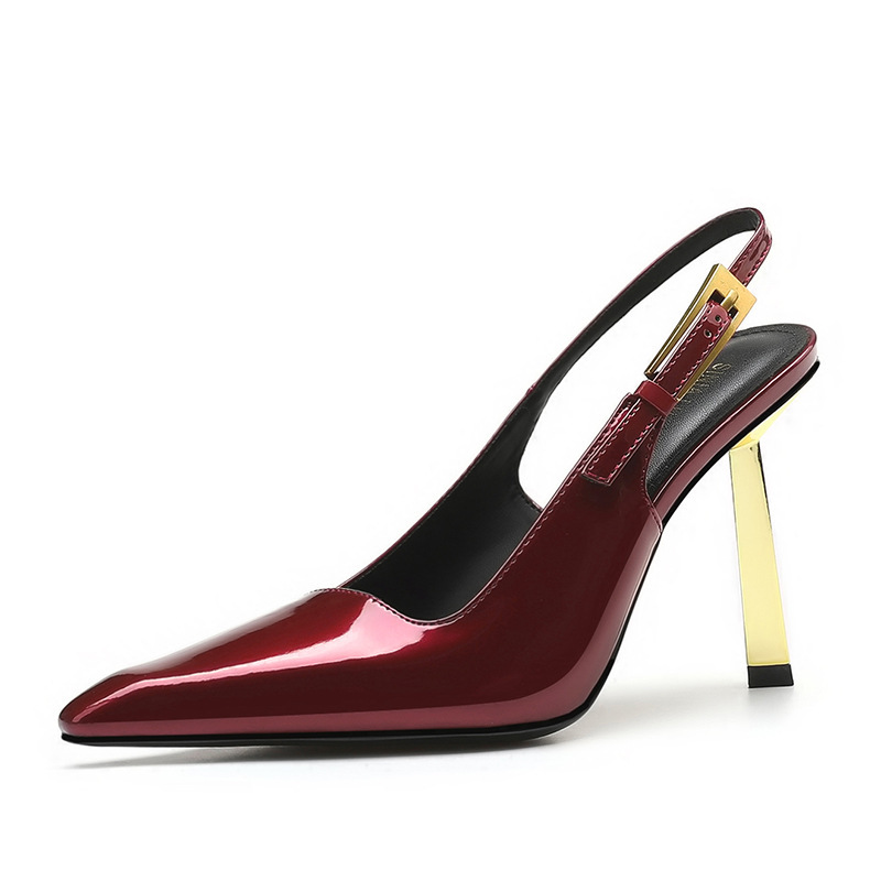 european and american 2024 spring and summer new shallow mouth metal heel stiletto heel high heels women's sexy square toe cap sandals women's shoes full figure