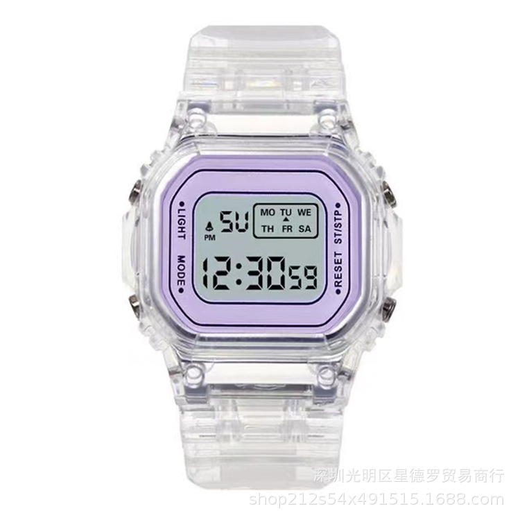 factory wholesale internet hot sports transparent small square ins electronic watch female student waterproof led watch Item Picture