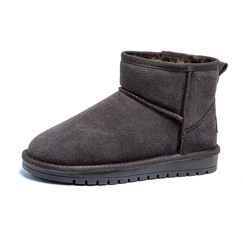 winter new snow boots flat bottom short boots northeast cotton padded shoes men's fleece-lined thickened waterproof warm genuine leather snow boots women undefined
