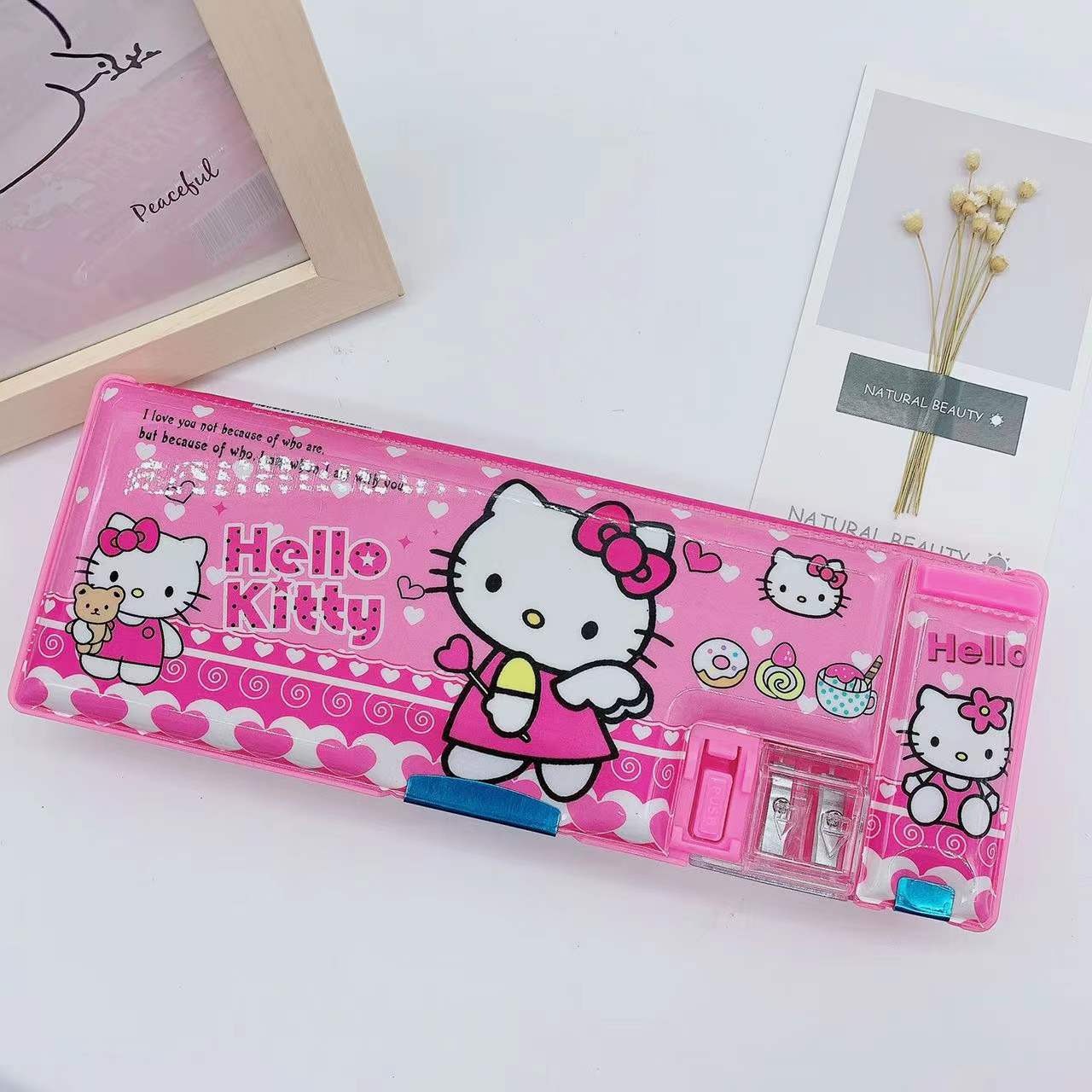 cartoon three li pencil case multifunctional double-sided stripe penknife pencil box pupils' stationery pencil box Specification drawing