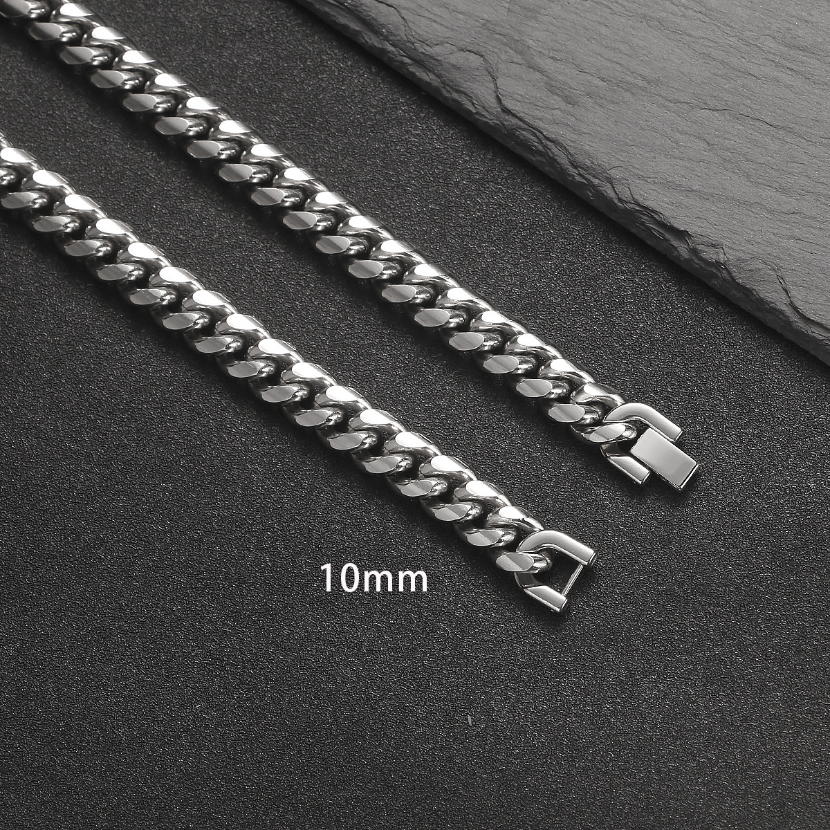 titanium steel cuban link chain hip hop necklace stainless steel round grinding encryption chain fashion men's jewelry buckle titanium steel necklace ornament Item Picture