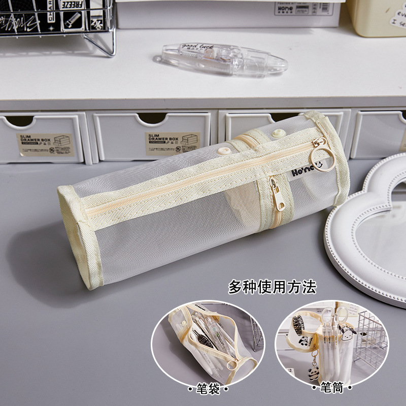 transparent large capacity mesh pencil case simple japanese style students stationery case student pencil case can be brought into the examination room pen holder Application Scenario