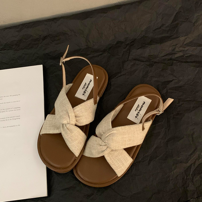 french style flat roman style sandals women's 2025 new summer outerwear skirt fairy style seaside beach shoes Item Picture