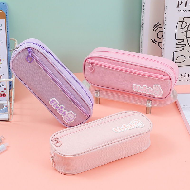 2025 new bear pencil case simple lovely pencil box oxford cloth pencil box student stationery box fresh stationery pack details Picture