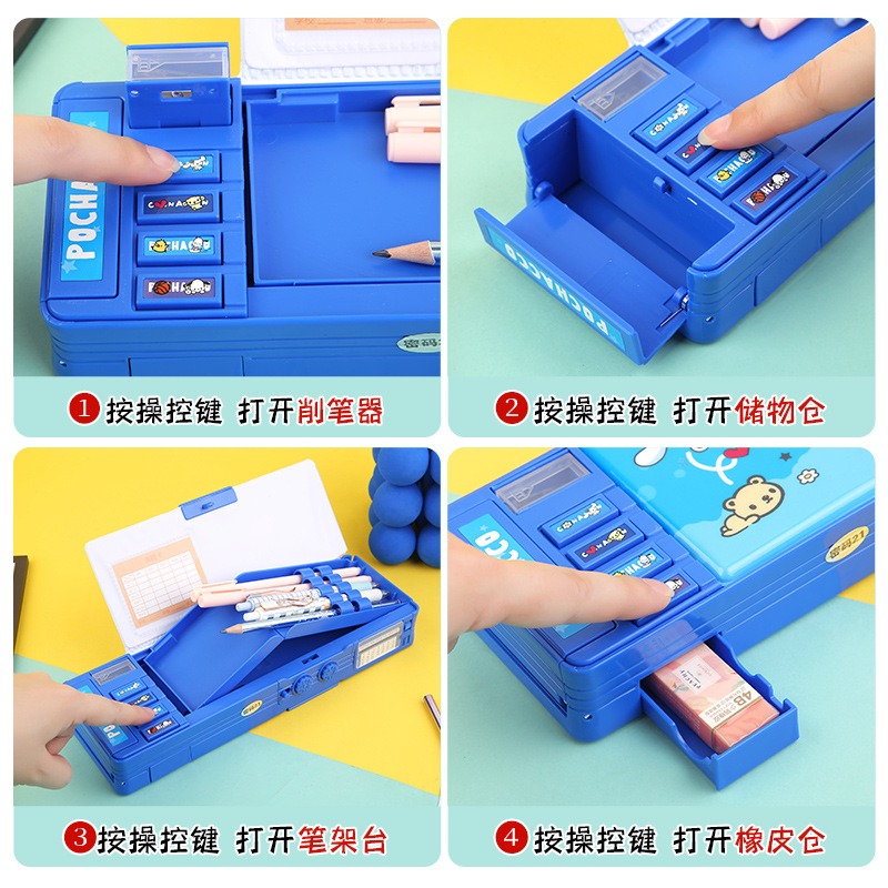 sanrio stationery box password lock multifunctional large capacity pencil case boys and girls primary school students clow m double layer details Picture
