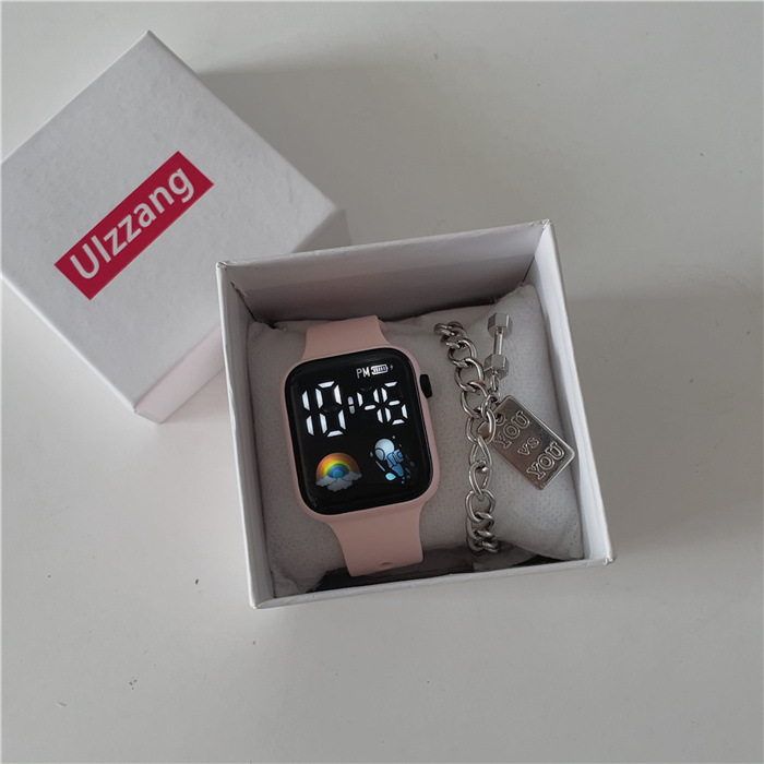 internet celebrity space electronic watch junior high school college style universal student square led watch children waterproof electronic watch details Picture