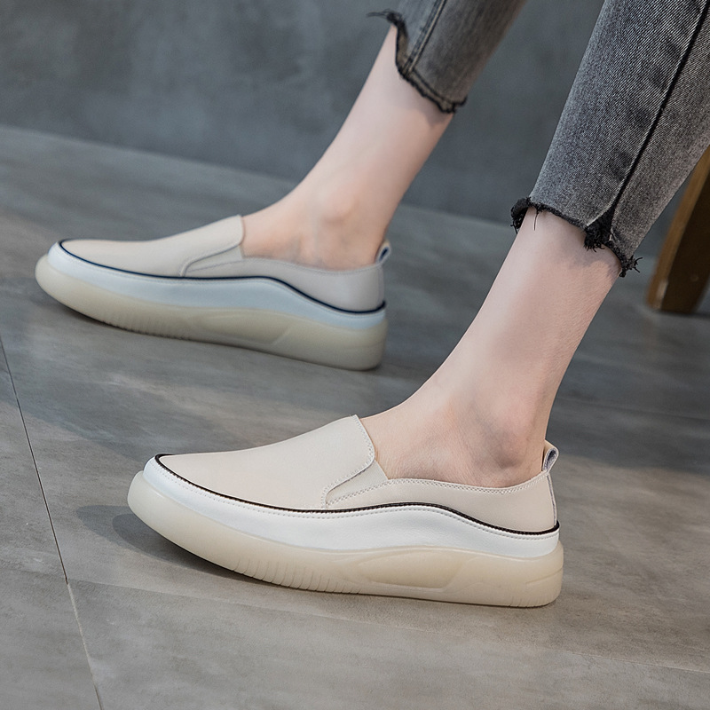 thick-soled leather loafers autumn 2025 new leisure platform pumps lazy soft leather soft bottom women's white shoes undefined