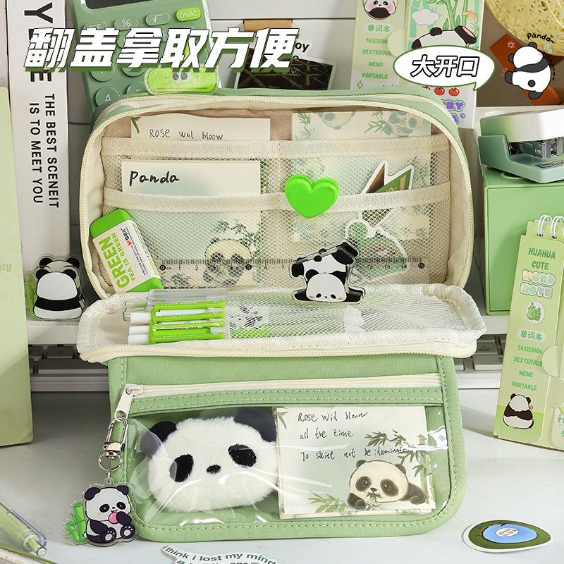 panda new nine-layer large capacity transparent pencil case cute girl junior high school and elementary school students high school student stationery case storage details Picture