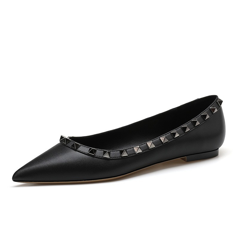 nude pointed toe pumps women's 2024 spring shallow mouth patent leather all-match european and american soft bottom boat shoes flat rivet shoes commuter undefined