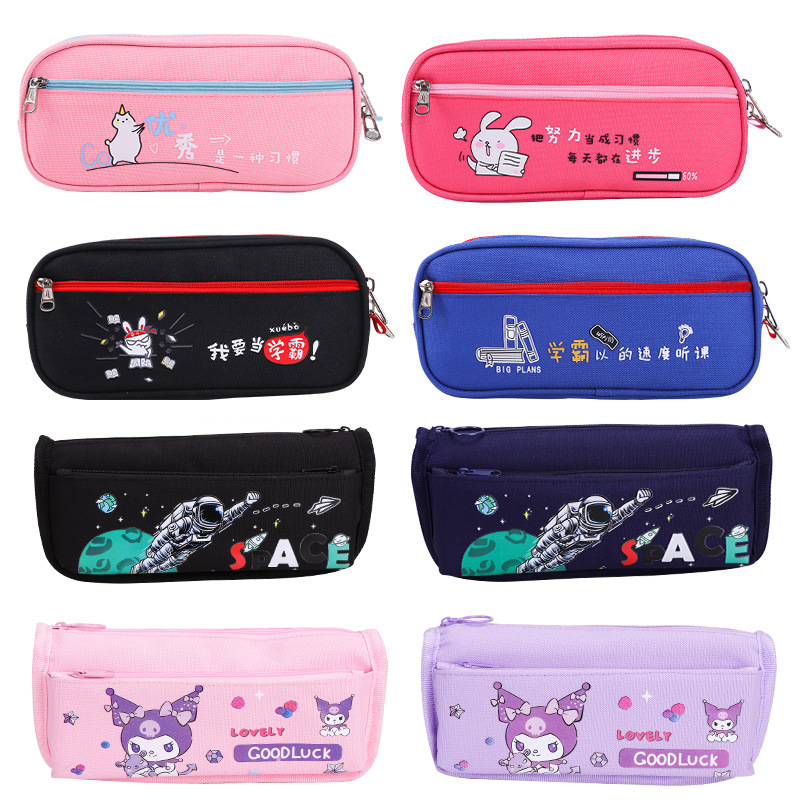 korean style children's oxford cloth stationery case men's and women's large capacity creative multi-layer canvas pencil case primary and secondary school students pencil box Item Picture