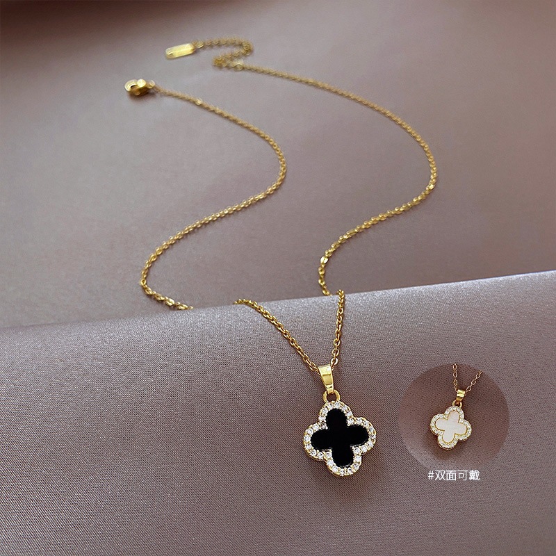 elegant clover titanium steel necklace women's summer light luxury minority clavicle chain simple all-match pendant necklace sweater chain Specification drawing