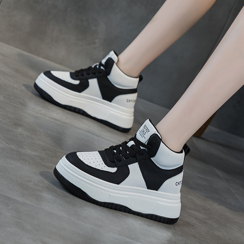 casual high top white shoes small 2025 autumn new style white autumn and winter fleece-lined platform height increasing insole women's shoes undefined