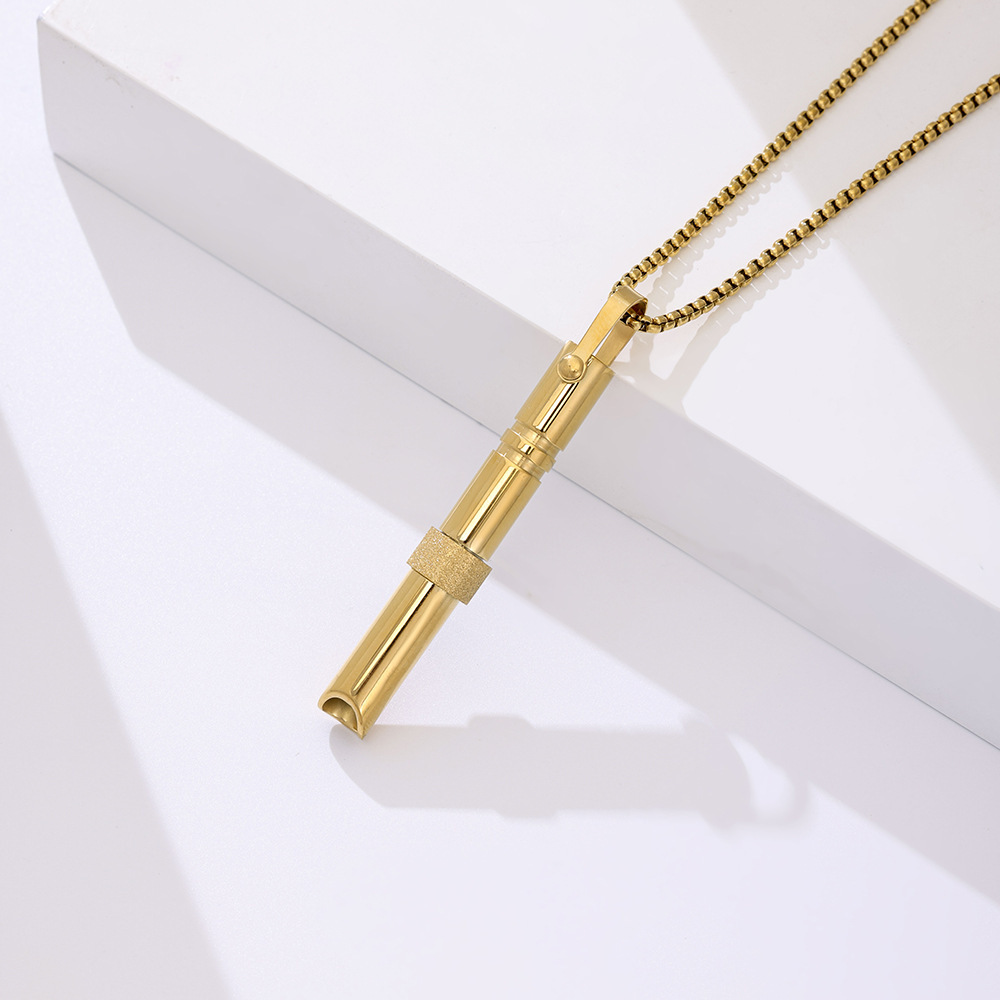 european and american titanium steel no fading ins style decompression whistle necklace niche cross-border adjustable breathing pendant ornaments wholesale Item Picture