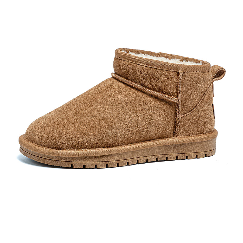 winter new snow boots flat bottom short boots northeast cotton padded shoes men's fleece-lined thickened waterproof warm genuine leather snow boots women undefined