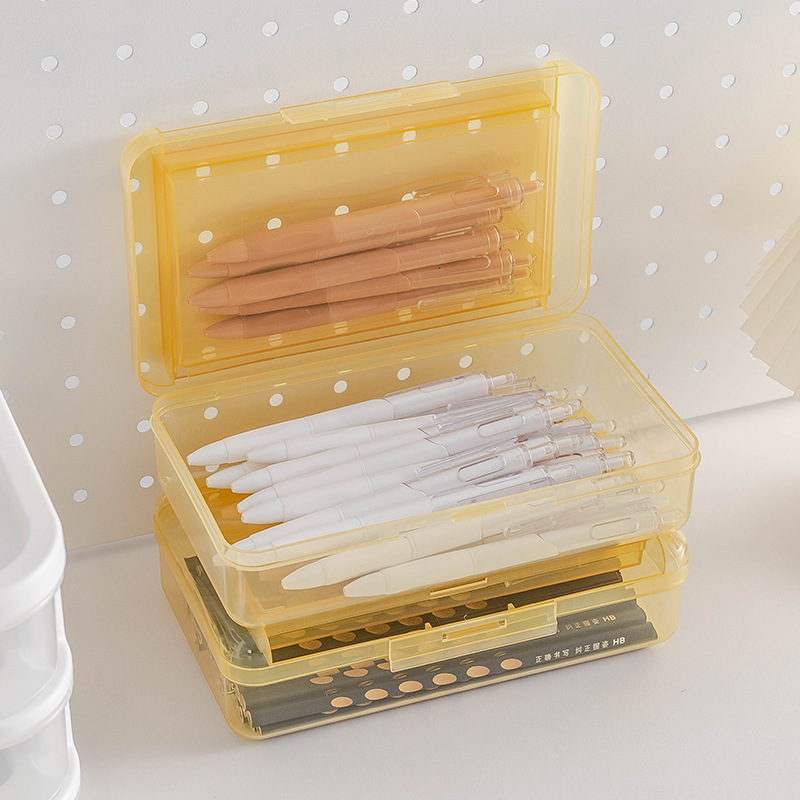 double-layer transparent multifunctional stationery box children's pencil case primary school student plastic pen box large capacity simple storage box full figure