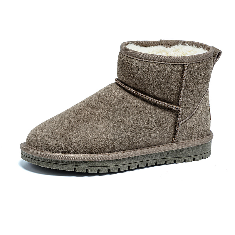 winter new snow boots flat bottom short boots northeast cotton padded shoes men's fleece-lined thickened waterproof warm genuine leather snow boots women undefined