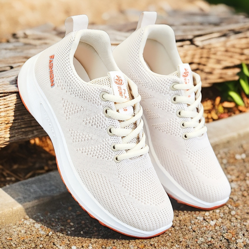 women's shoes 2025 summer new breathable fly woven mesh running shoes women's flat lightweight soft sole sneakers women details Picture