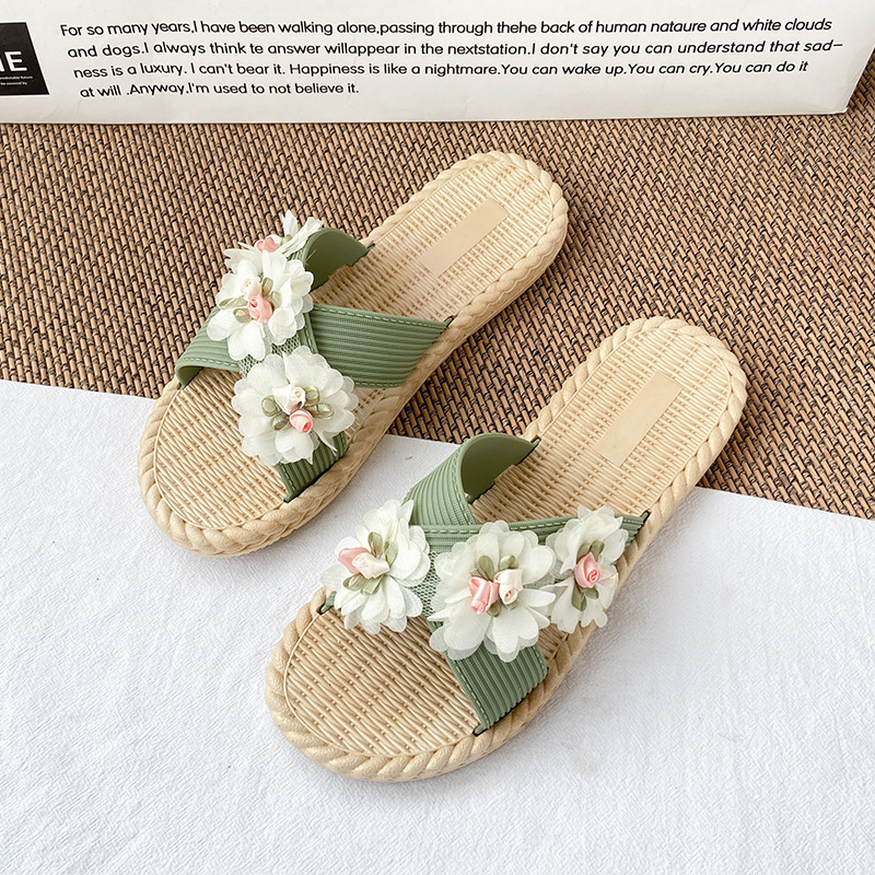 summer slippers women's outdoor wear 2024 new flat flower slippers korean style fashion student beach shoes ins fashion Specification drawing
