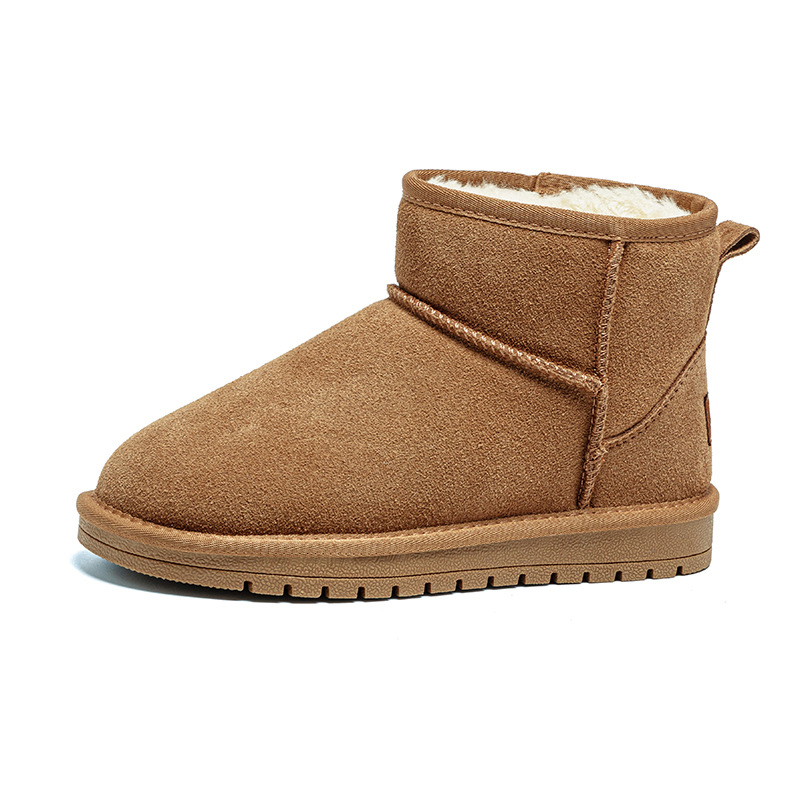 winter new snow boots flat bottom short boots northeast cotton padded shoes men's fleece-lined thickened waterproof warm genuine leather snow boots women undefined