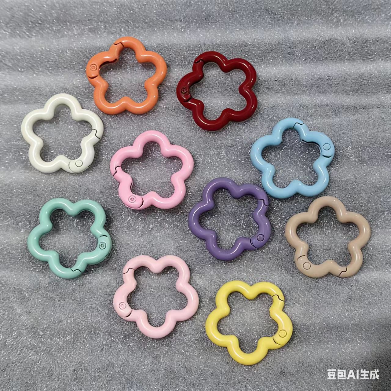 diy手机链彩色开口烤漆钥匙扣金属 锌合金小梅花弹簧圈 配件