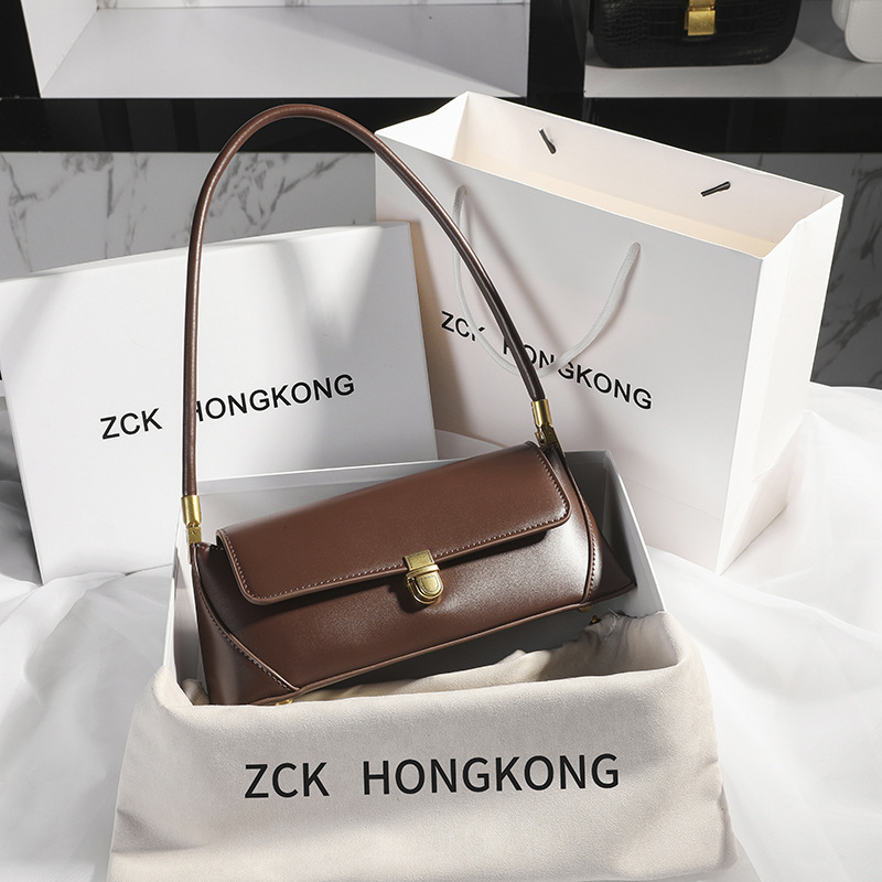 underarm bag retro minority design high-grade solid color shoulder hand-carrying genuine leather women's bag spring and summer all-match elegant satchel details Picture