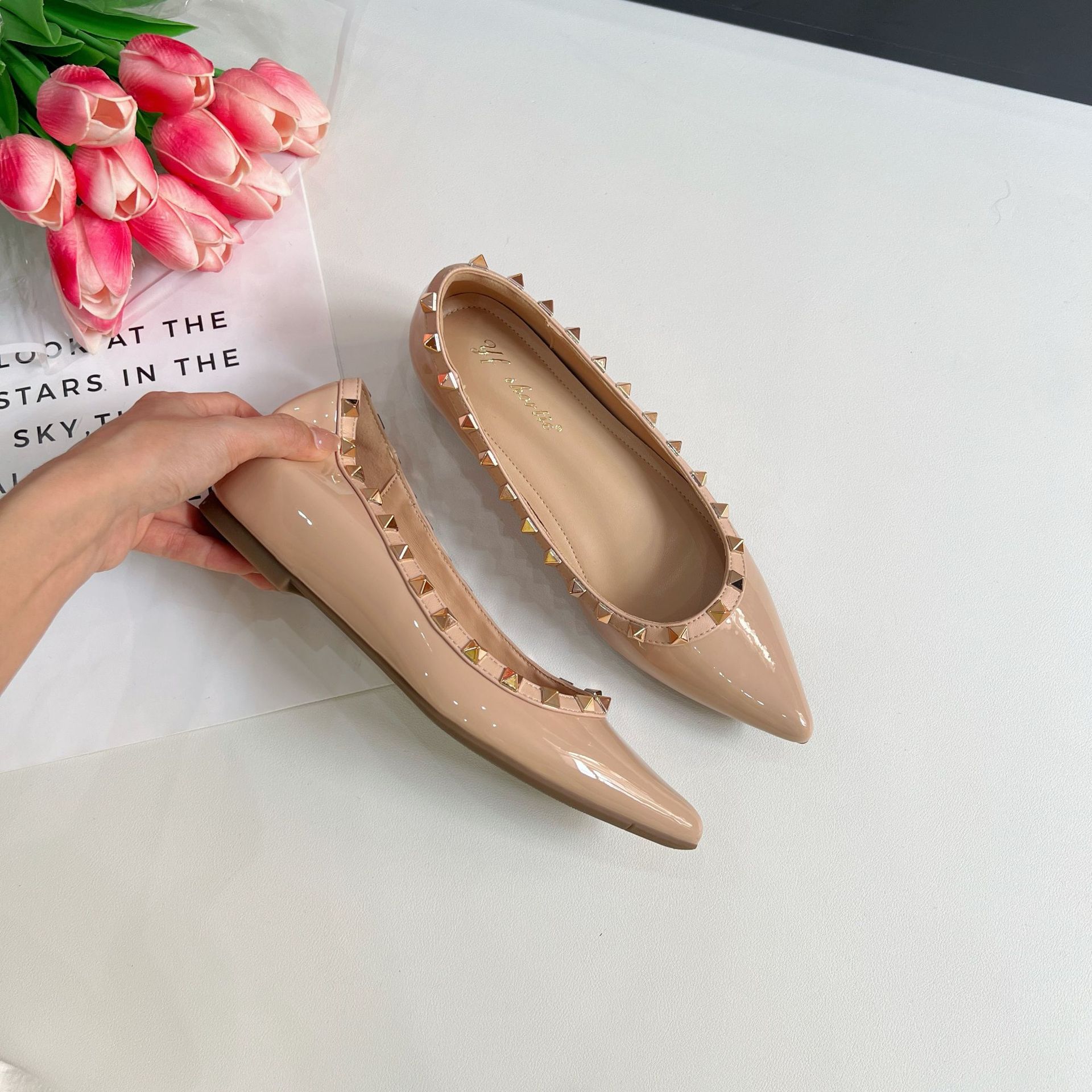 pointed rivets pumps ~ increased 5cm french shallow mouth soft patent leather temperament commute all-match shoes with hidden heels pumps women Application Scenario