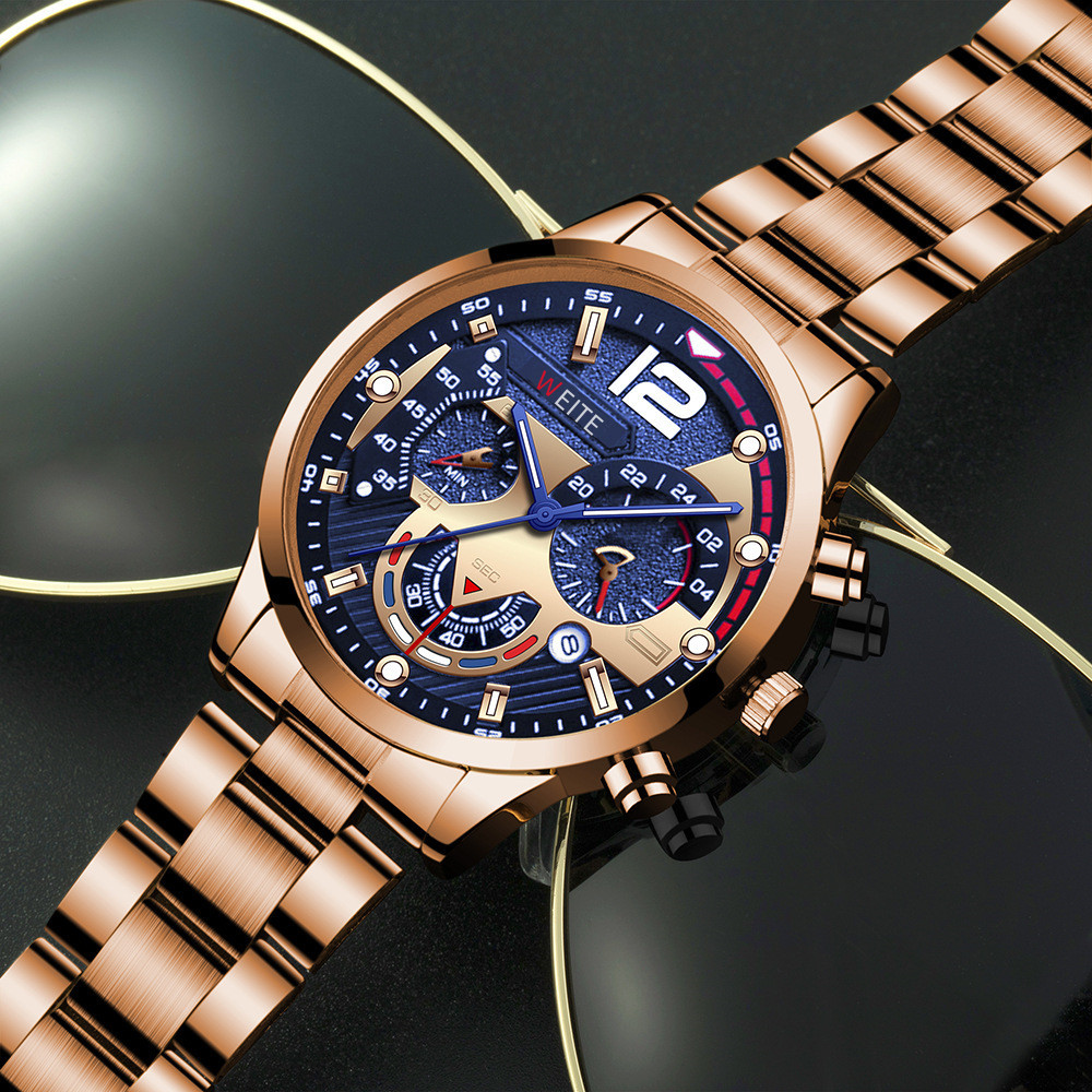 popular men's watch calendar steel belt multi-color men's watch luminous pointer large number cross-border hot exclusive sale details Picture