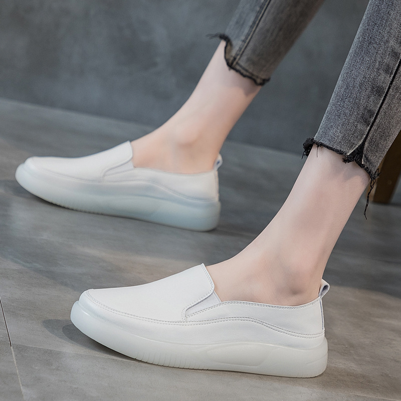 thick-soled leather loafers autumn 2025 new leisure platform pumps lazy soft leather soft bottom women's white shoes undefined