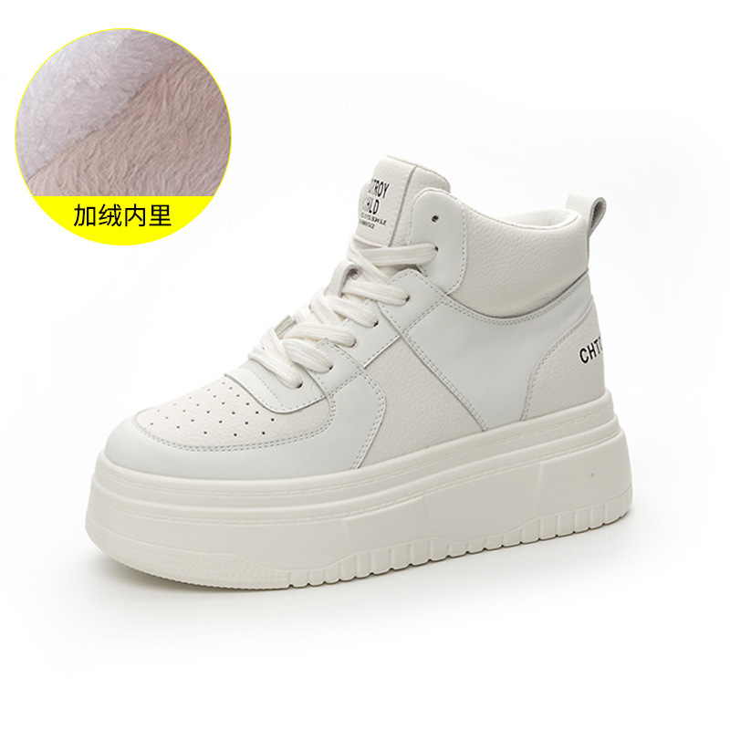 casual high top white shoes small 2025 autumn new style white autumn and winter fleece-lined platform height increasing insole women's shoes undefined