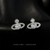 the actual product is very small! exquisite workmanship! micro inlaid zircon personality ins commuter's all-matching saturn small ear studs earrings details Picture
