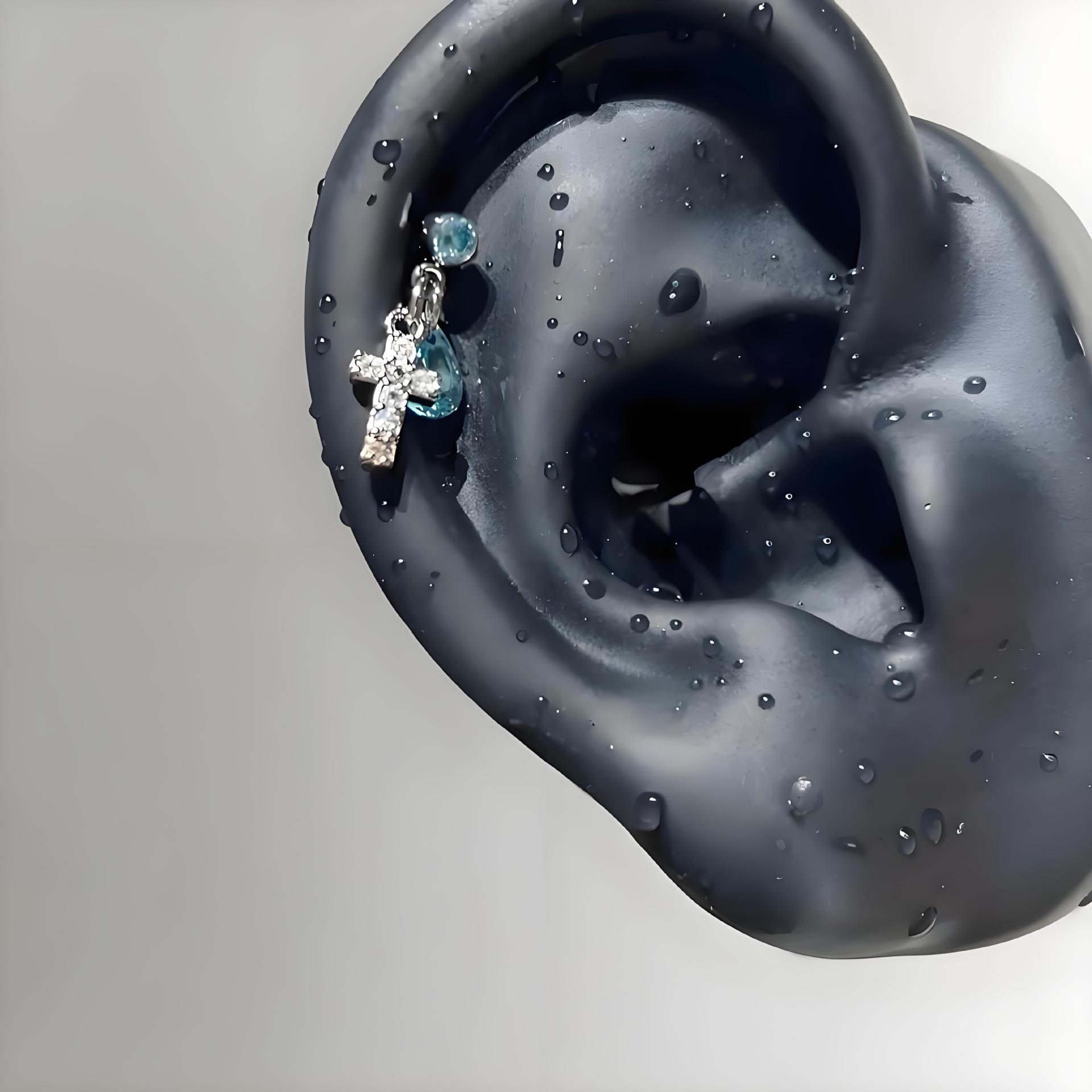 sweet cool style pink  ear water drop pendant cochlear ear bone stud three-dimensional devil nail ear studs delicate earrings female Specification drawing