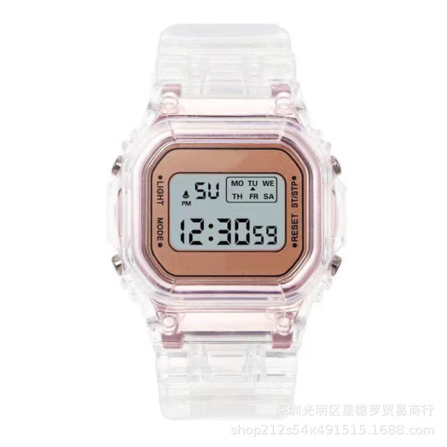 factory wholesale internet hot sports transparent small square ins electronic watch female student waterproof led watch full figure