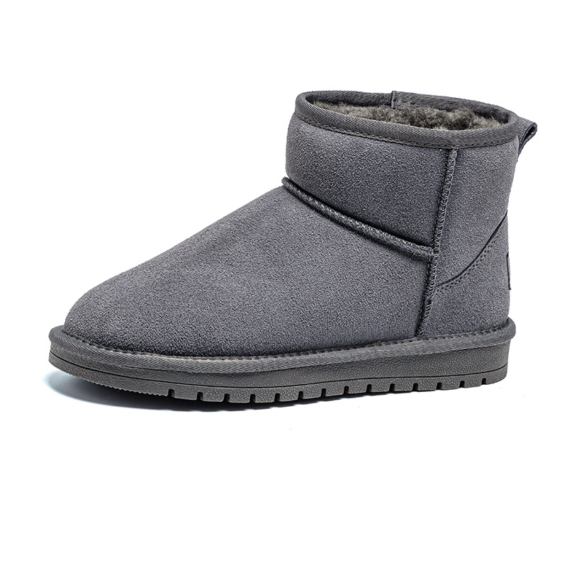 winter new snow boots flat bottom short boots northeast cotton padded shoes men's fleece-lined thickened waterproof warm genuine leather snow boots women undefined
