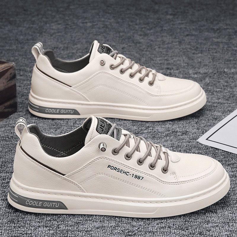 genuine leather men's shoes board shoes 2024 new trendy casual shoes versatile leather shoes men's slip-on white shoes men's Item Picture