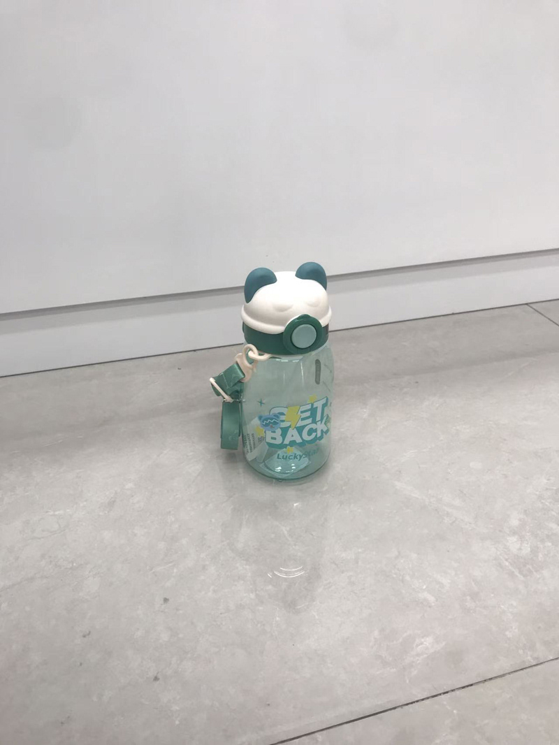 萌熊耳儿童吸管杯 带背带手柄 防漏防呛便携水杯 多色透明 ins 风 趣味字母图案 耐摔材质 宝宝上学外出喝水可爱好物详情4