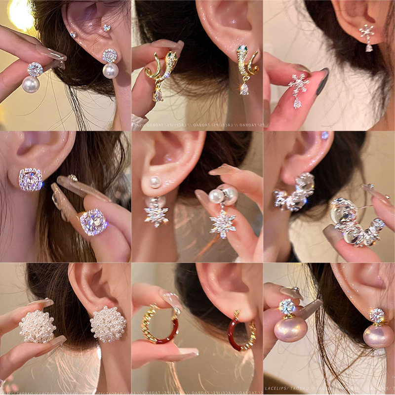 sterling silver needle delicate super shining zircon earrings for women light luxury temperament high-grade earrings popular internet influencer all-match earrings full figure