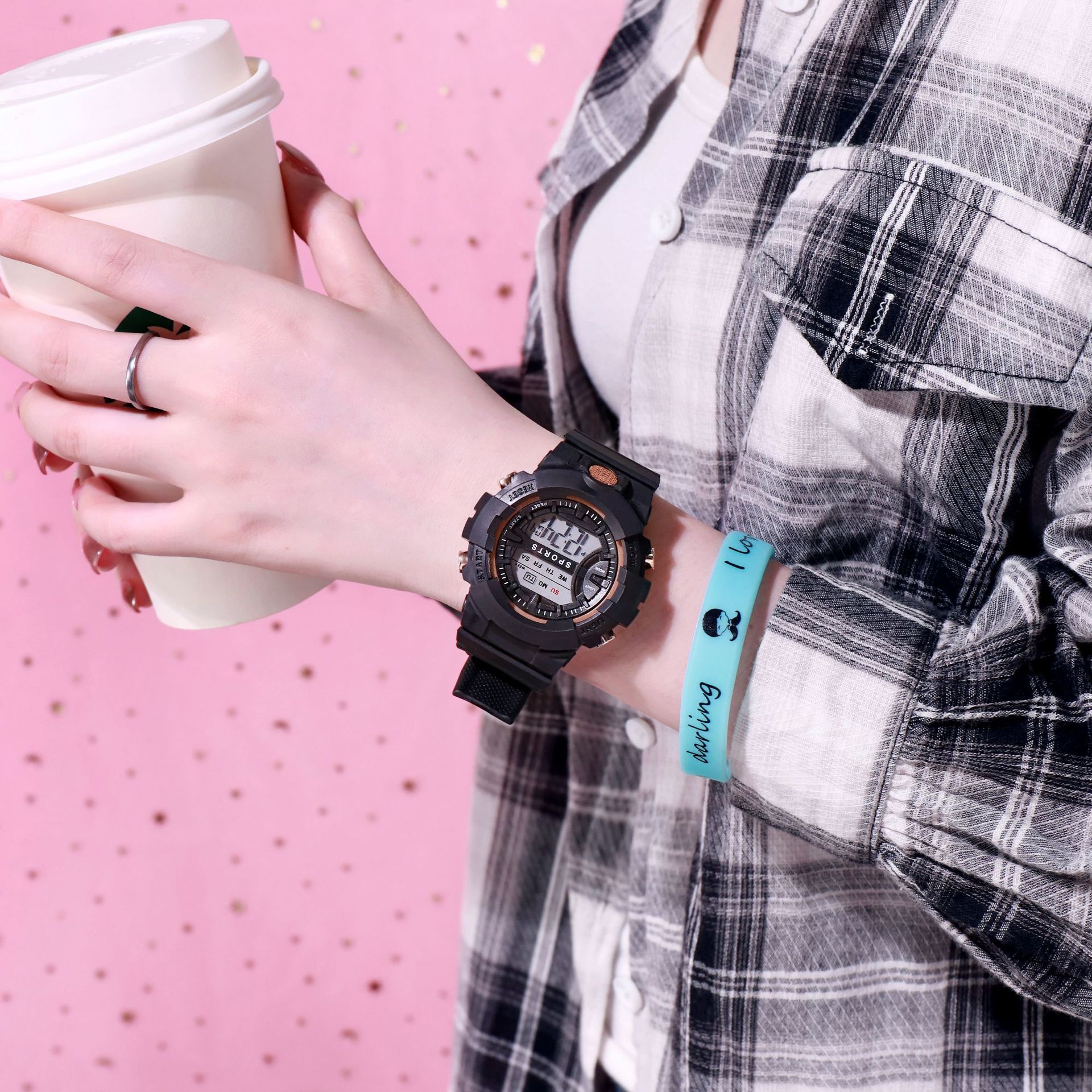 new student sports waterproof electronic watch children luminous men and women multi-function electronic watch in stock wholesale Specification drawing